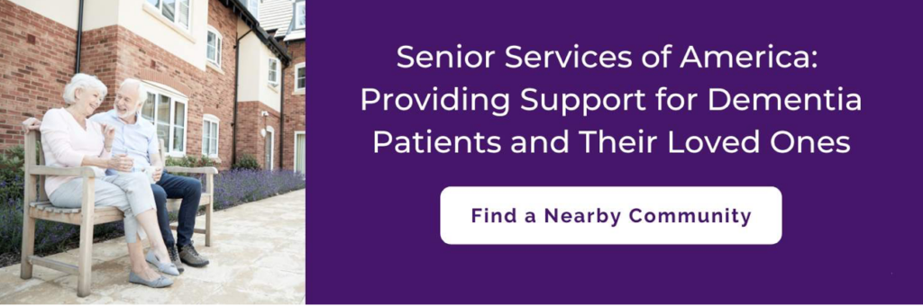 Banner for senior services of america saying "providing support for dementia patients and their loved ones"
